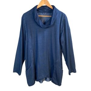 Indigo Pure Jill Cowl Neck Tunic Womens XL Blue Long Sleeve Pockets Lagenlook